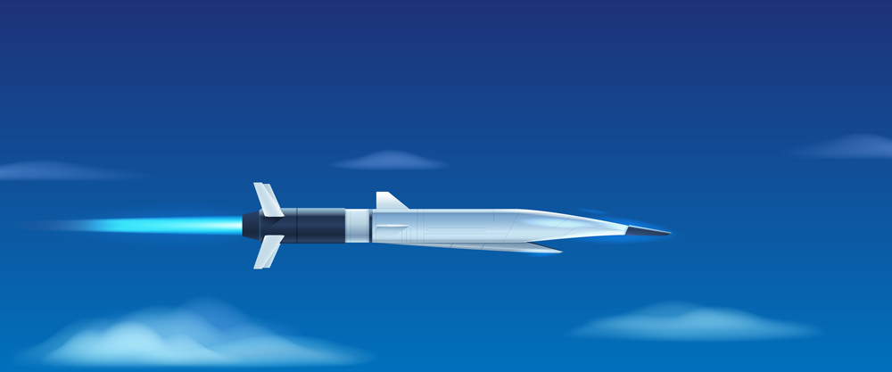 Hypersonic missile in the sky. Flying rocket. Vector illustration