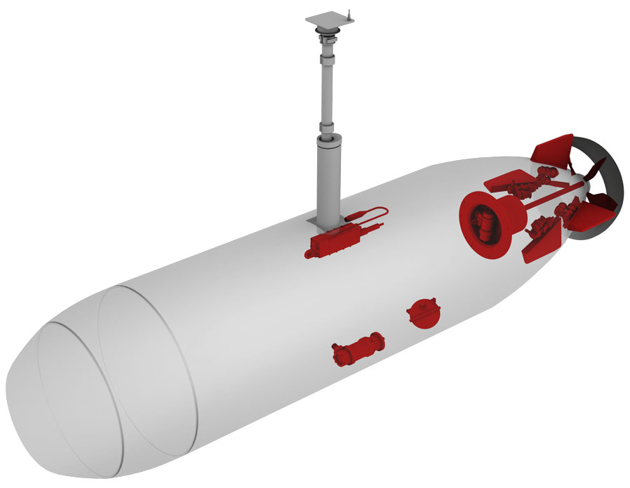Unmanned underwater vehicle with Moog steering, diving, and propulsion systems