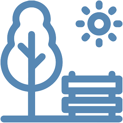 bench tree and sun icon